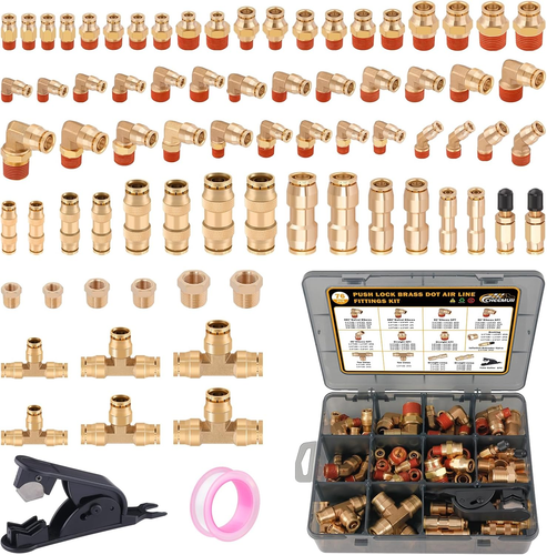 76 Pcs Brass DOT Air Line Fittings Kit Push Lock NPT Thread Quick Connect - Picture 12 of 12