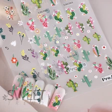 5D Embossed Nail Art Stickers Transfers Self Adhesive Mexico Cactus Daisy NS52