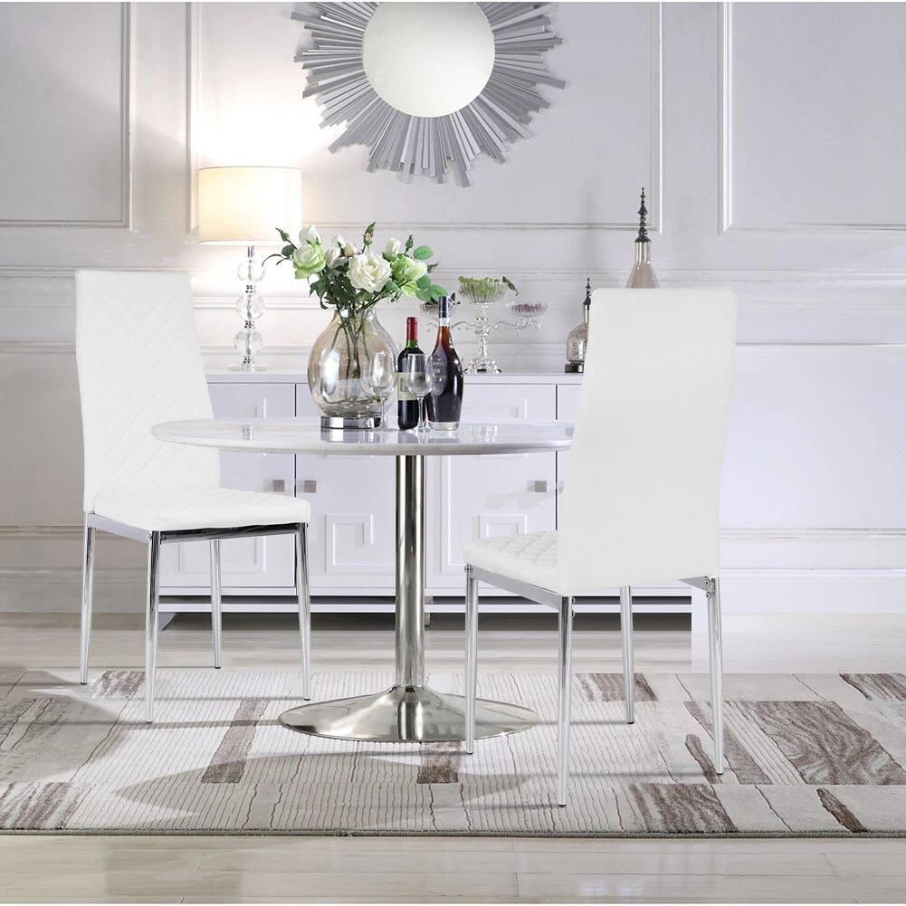 Set of 2 4 White Faux Leather Dining Chairs Meeting Banquet Chair Padded Seat UK