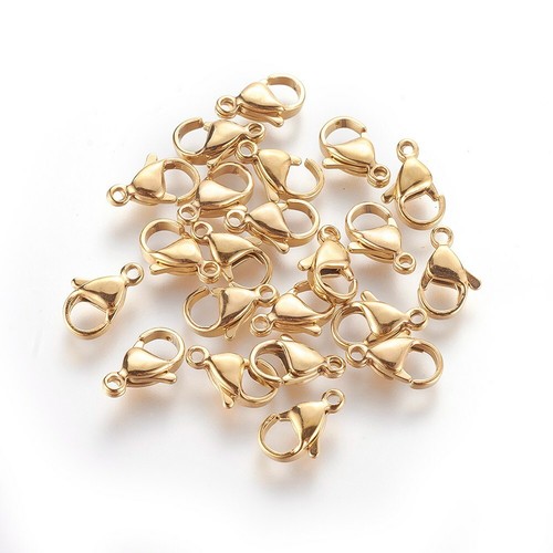 100 pcs Real 18K Gold Plated 304 Stainless Steel Lobster Claw Clasps 12x7x4mm - Picture 4 of 10