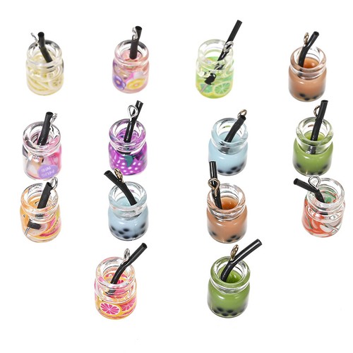 10Pcs Milk Tea Fruit Tea Charms Resin Mini Bottle Boba Juice Drinks Pendants DIY - Picture 2 of 11