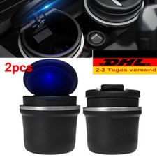2X Auto Aschenbecher,Mit LED Beleuchtung Deckel Getränkehalter KFZ Aschenbecher