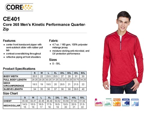 CORE365 Mens' Kinetic Performance Quarter-Zip, 2XL - 5XL - Picture 2 of 2