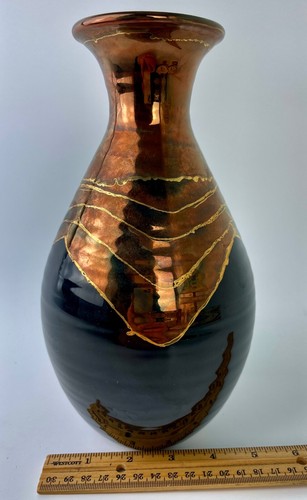 Bruce Fairman Studio Keramik Vase Glanz Kupfer Gold Signiert Made in USA - Bild 6 von 8