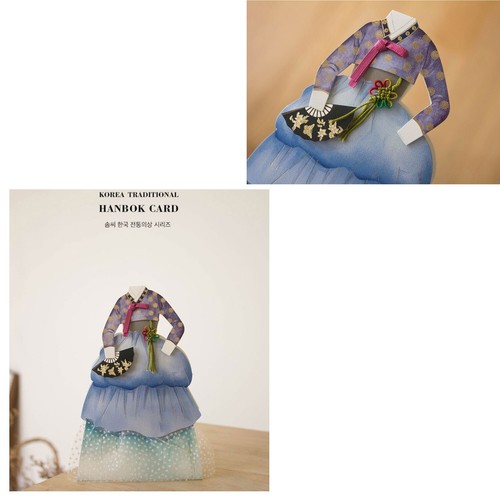 The Somssi Traditional Korea Women's Clothing Hanbok Cards 3pcs Set Holding Fans - Picture 7 of 11