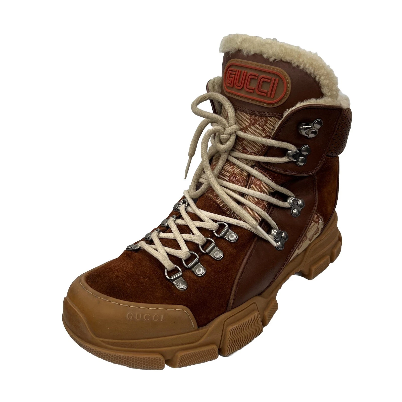 Baskets de randonnée Gucci X Sega cuir daim peau de mouton 9 fourrure cuir de veau Flashtrek