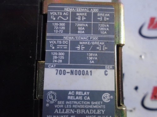 ALLEN BRADLEY COIL RELAY 700-N000A1 - Picture 2 of 2