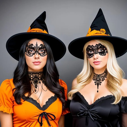 4Pcs Womens Gothic Masquerade Black Lace Mask Choker Necklace Party Cosplay Set - Picture 6 of 6