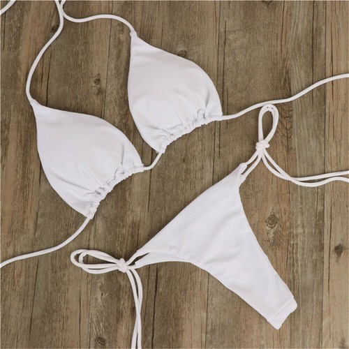 Women Sexy Thong Bikini Set Side Tie Halter Neck Swimsuit Bandage Swimwear S~XL - Picture 11 of 12