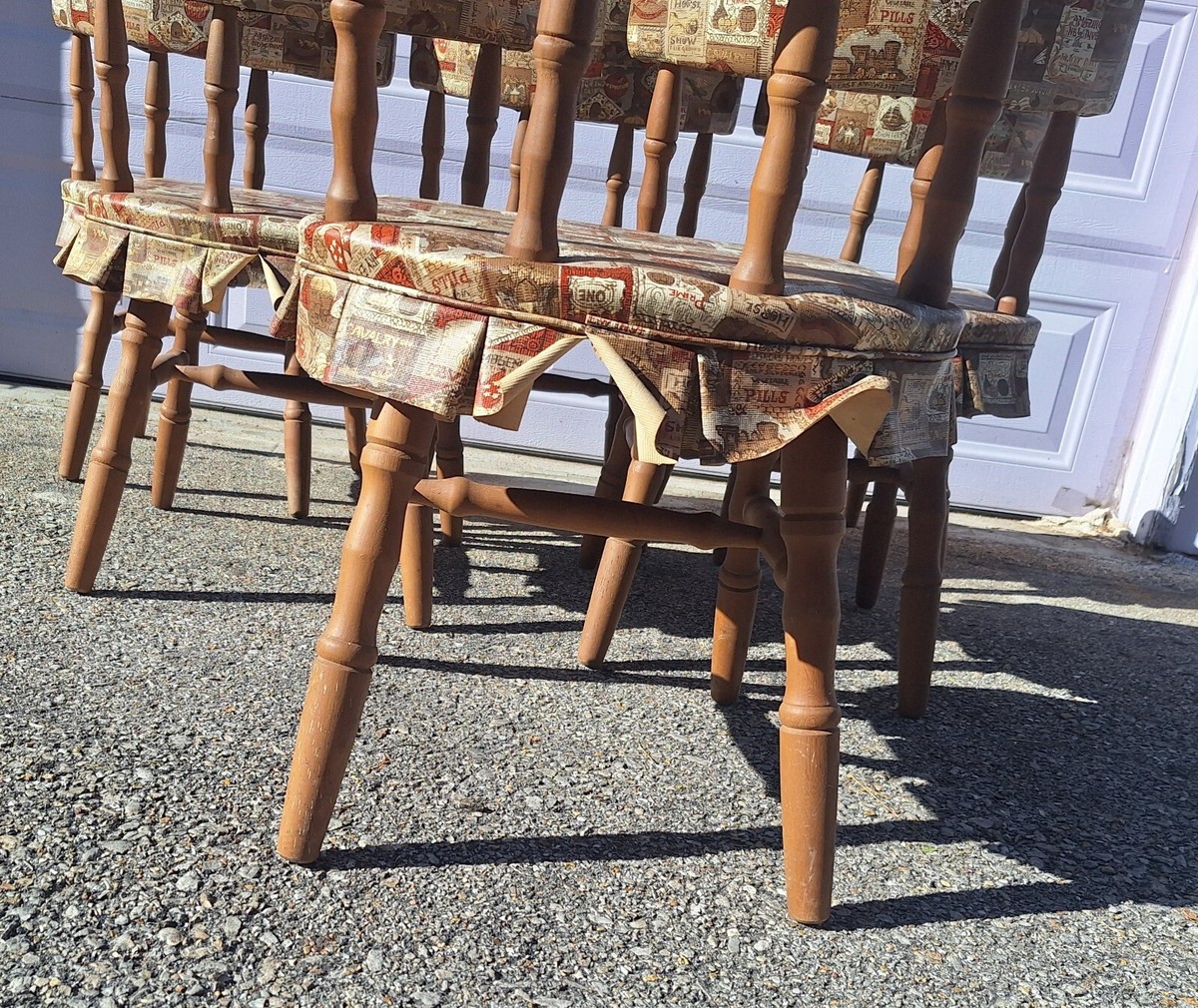 Vintage 60s 70s Kitchen Dining Wooden Chair Vinyl Ruffled Brown