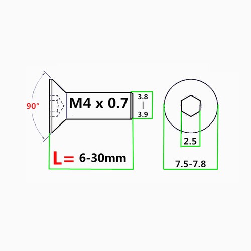 Allen Bolts M4 Color Aluminium Alloy Countersunk Head Socket Cap Screws 6mm-30mm - Picture 2 of 11