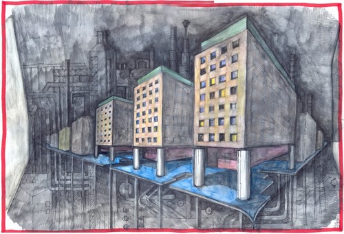 Disegno A Mano Libera Penna Acquerello Metafisica
