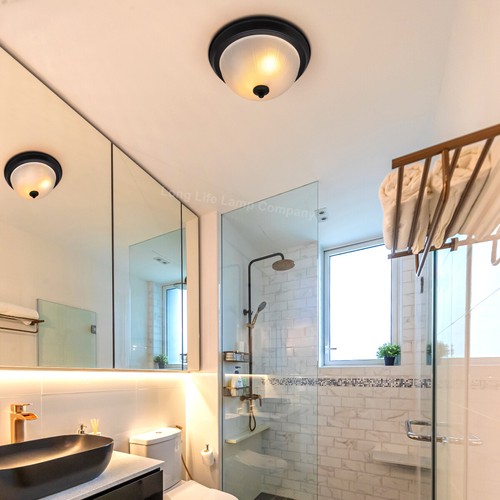 Flush Fitting Ceiling Light Frosted Glass Dome Shade Metal Surround IP44 - Picture 18 of 60
