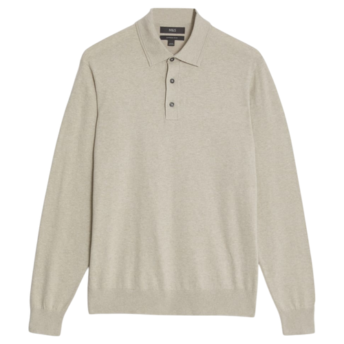 Mens M&S Cotton Rich Knitted Long Sleeve Polo Shirt Sizes XS - 4XL - Picture 9 of 10