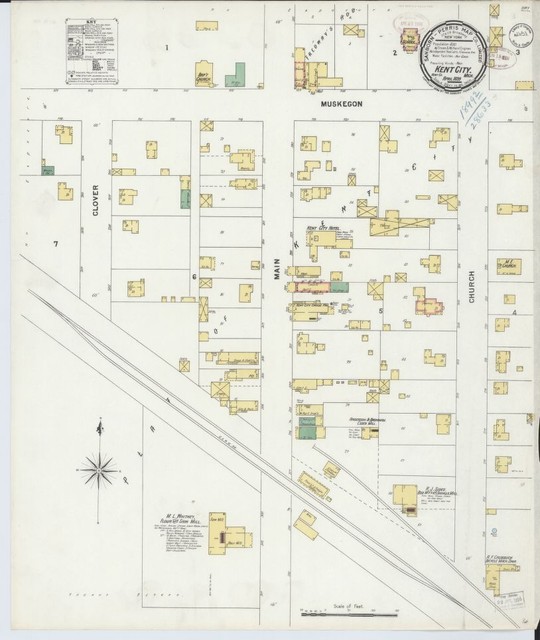20" x 24" 1899 Map Of Kent City Kent County Michigan Sanborn Fire