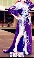 Heavy Sequence Plum Culture Gown Rubem Santos High Cut Slit, Puff Sleeve 