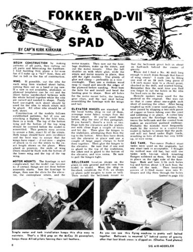 Model Airplane Plans (UC): FOKKER D-VII 33" WW-I Slow Combat for .19-.35 (Sig) - Picture 2 of 4