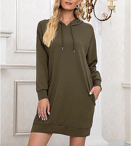 Long Sleeve Fleece Oversized Hoodie Sweatshirt Pullover Tunic Dress w/ Pockets - Picture 32 of 48