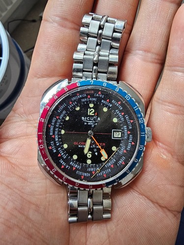 Old 70's Sicura Globetrotter World Time GMT - NOT WORKING SPARES REPAIRS PARTS