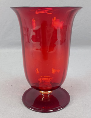 Mid Century Italian Murano Hand Blown & Optic Molded 5 5/8 Inch Ruby Glass Vase