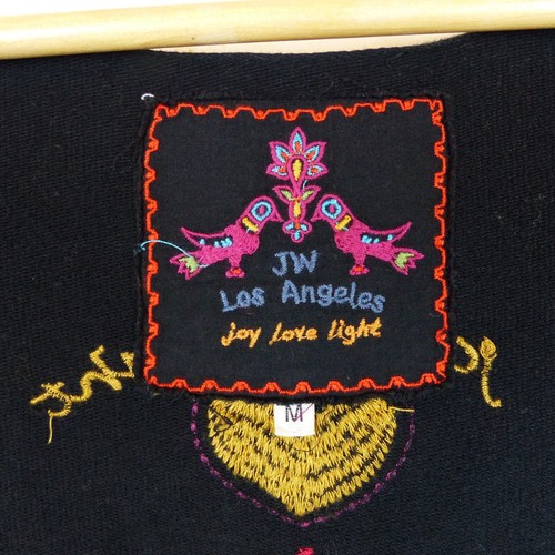 Johnny Was Hoodie Womens M Black Embroidered Full Zip Joy Love Light Floral Boho - Picture 7 of 14
