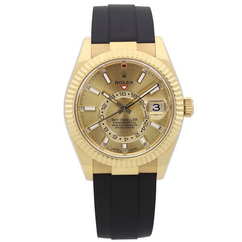 Rolex Sky-Dweller 18k Gold Oyster Flex Champagne Index Dial Mens Watch 326238  - Bild 1 von 6