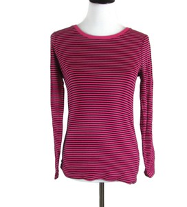 Faded-Glory-Womens-Knit-Top-Shirt-Pink-Black-Stripe-Size-Med-8-10