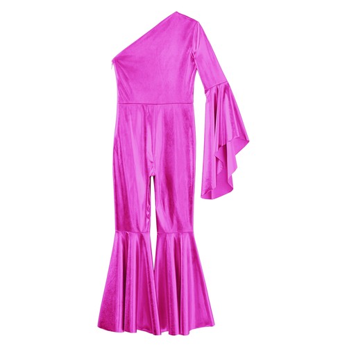 Kids Girls Romper Flare Sleeve Bodysuit One Shoulder Dance Jumpsuit Full Body - Picture 79 of 94