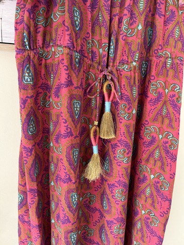 FIGUE Tassel Maya Bohemian Boho Off Shoulder Midi Maxi Printed Dress Size L - Picture 5 of 8