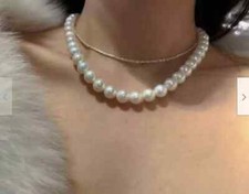 AAAAA 10-11 mm Natural round white south sea pearl necklace 18" 14K Gold