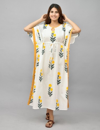 Cotton Kaftan for Women Night Suit Beach Cover Up White long Wear Kaftan GiftHer - Picture 4 of 7
