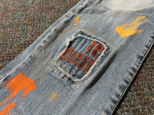 Request blaue Jeans 31 bemalt Distressed verblasst ausgestellt Stretch genäht Grunge - Bild 7 von 17