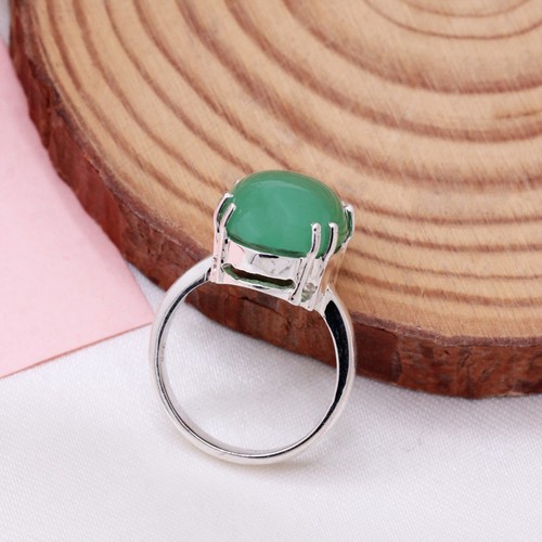 925 Argento Sterling Solitario Naturale Ovale Verde Onice Fede Nuziale Misura 7 - Foto 3 di 7