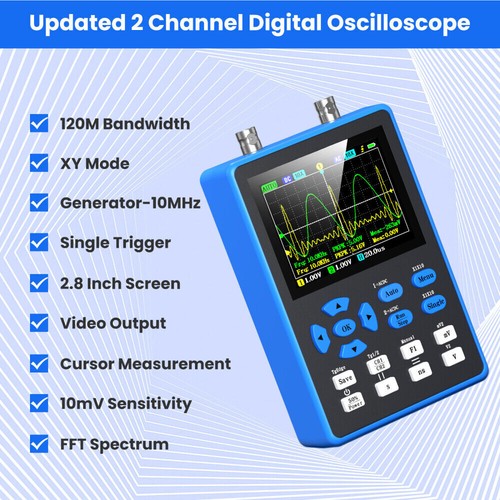 Handheld Portable 2 CH Dual Channel Oscilloscope Signal Generator 120M Bandwidth - Picture 2 of 12
