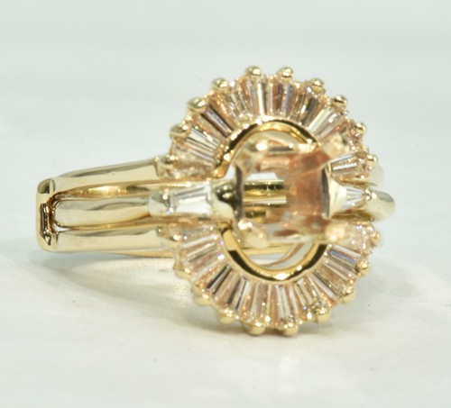 14k Gold Natural Baguette Diamond Ring Guard & Matching Nat. Diamond Center Ring - Picture 16 of 19