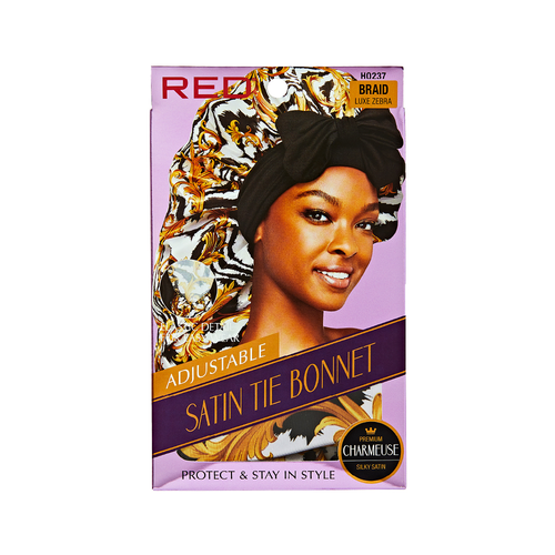 RED BY KISS ADJUSTABLE SATIN TIE BRAID BONNET #HQ237 LUXE ZEBRA - Picture 3 of 3