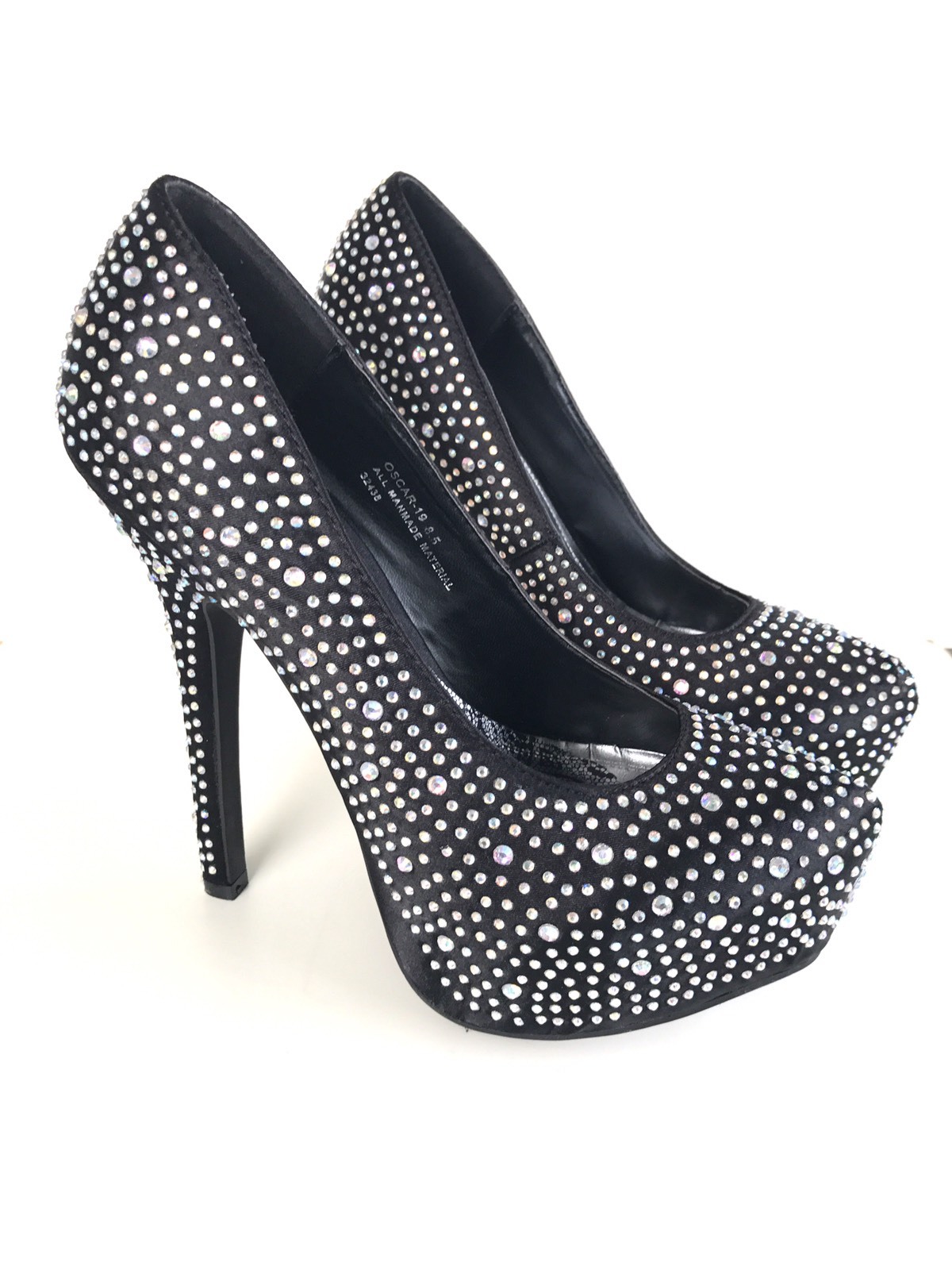 Rhinestones & Black Satin Platform Stilettos 8.5 New SOCIETY 86 Oscar-19 NIB Rhinestones & Black Satin Platform Stilettos 8.5 New SOCIETY 86 Oscar-19 NIB
