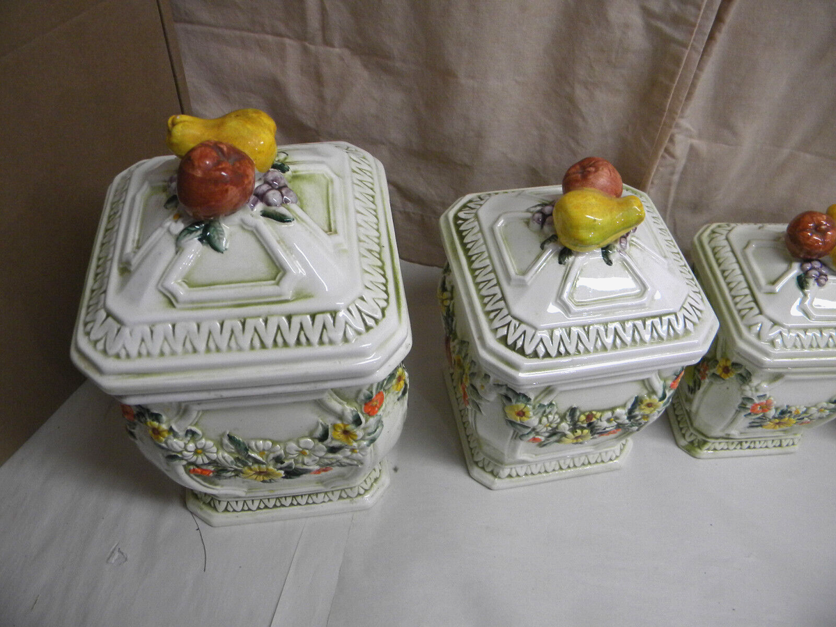 Vintage Lefton Ceramic Raised Fruit Fantasia Canister Jar