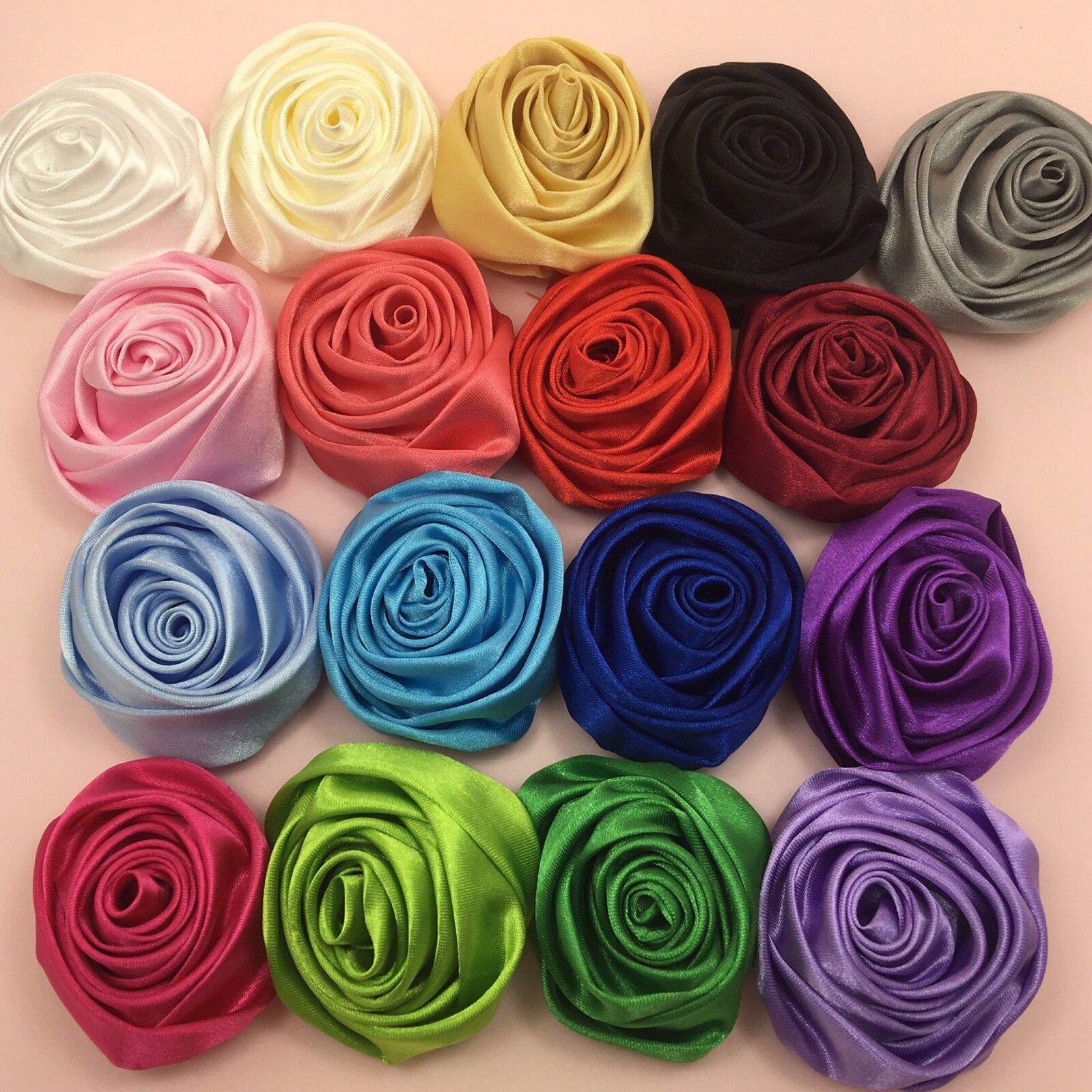 Lot 50pc 50mm / 2 Multi-Color Satin Ribbon Rose Flowers DIY