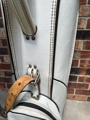 Vintage Ping Golf Cart Bag Vinyl White Black Leather Strap 4 Way Divider - Picture 11 of 24