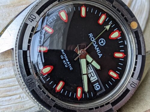 Vintage 1970's Rodania 10 ATM Day-Date Diver w/All SS Case,AS 2066 Mvmt,Serviced - Picture 4 of 17
