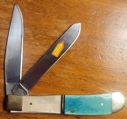 STEEL WARRIOR FOR 2019 4 1/4" CLOSED TRAPPER SMOOTH GREEN BONE & DEEP SEA - Picture 2 of 2