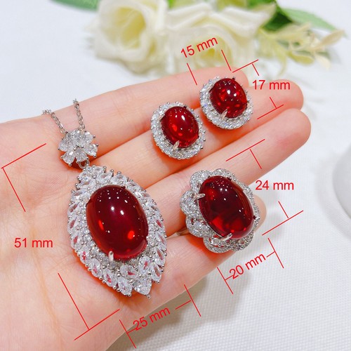 Nuevo Conjunto de Joyas de Navidad Dije Rojo Sangre Granate Gemas Mujeres Collar Pendientes Anillo - Imagen 2 de 9