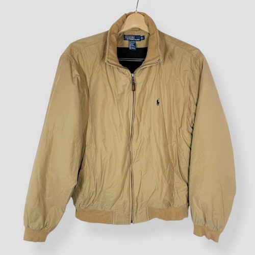 VTG Polo Ralph Lauren Jacket Size Large Tan Wool Lined Bomber Casual Preppy - Picture 1 of 13