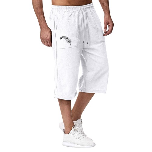 Men's Casual Comfy Capri Pants Drawstring Waist Loose Cargo Cropped Trousers - Picture 50 of 52