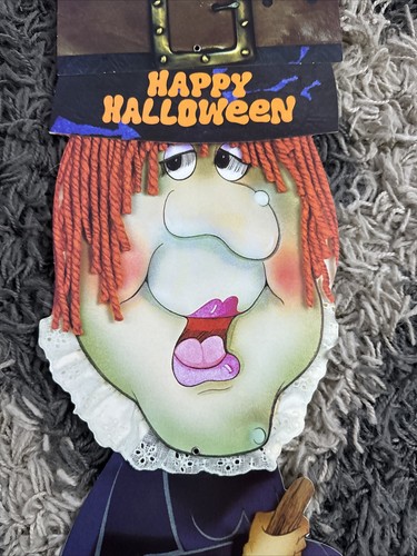 Vintage Halloween American Greetings Jointed Die Cut Witch On Broom Spider Crow - Picture 3 of 9