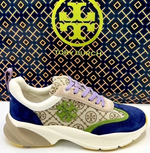 TORY BURCH T MONOGRAM GOOD LUCK TRAINER/SNEAKERS;HAZEL/NAVY/GREEN;9.5M;NIB;$368 - Picture 18 of 20