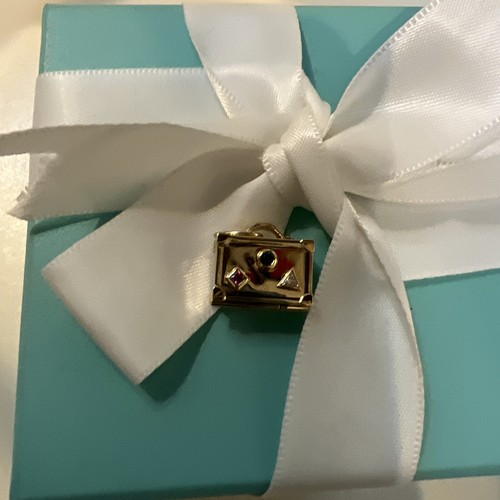 Tiffany & Co 18K Diamond Blue Pink Sapphire Jeweled Suitcase Chest Charm Pendant - Picture 1 of 6