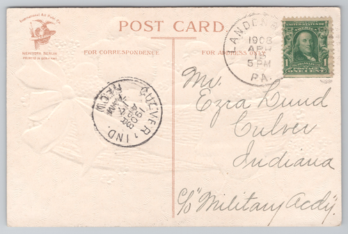 A Happy Easter Baby Chicks in Floral Egg Basket Antique Postcard Postmark 1908 - Picture 2 of 6