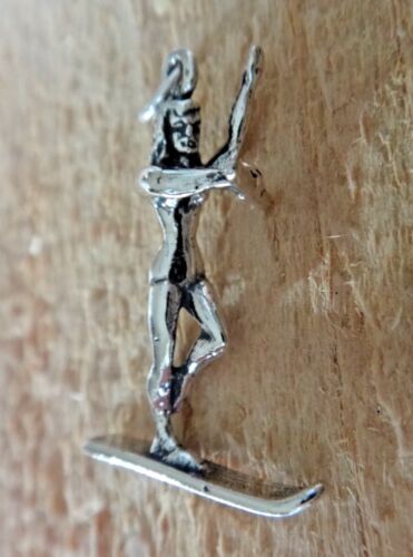 Sterling Silber 3D 27x18mm Weiblich Mädchen Wasserski Skifahrer Charm - Bild 3 von 6